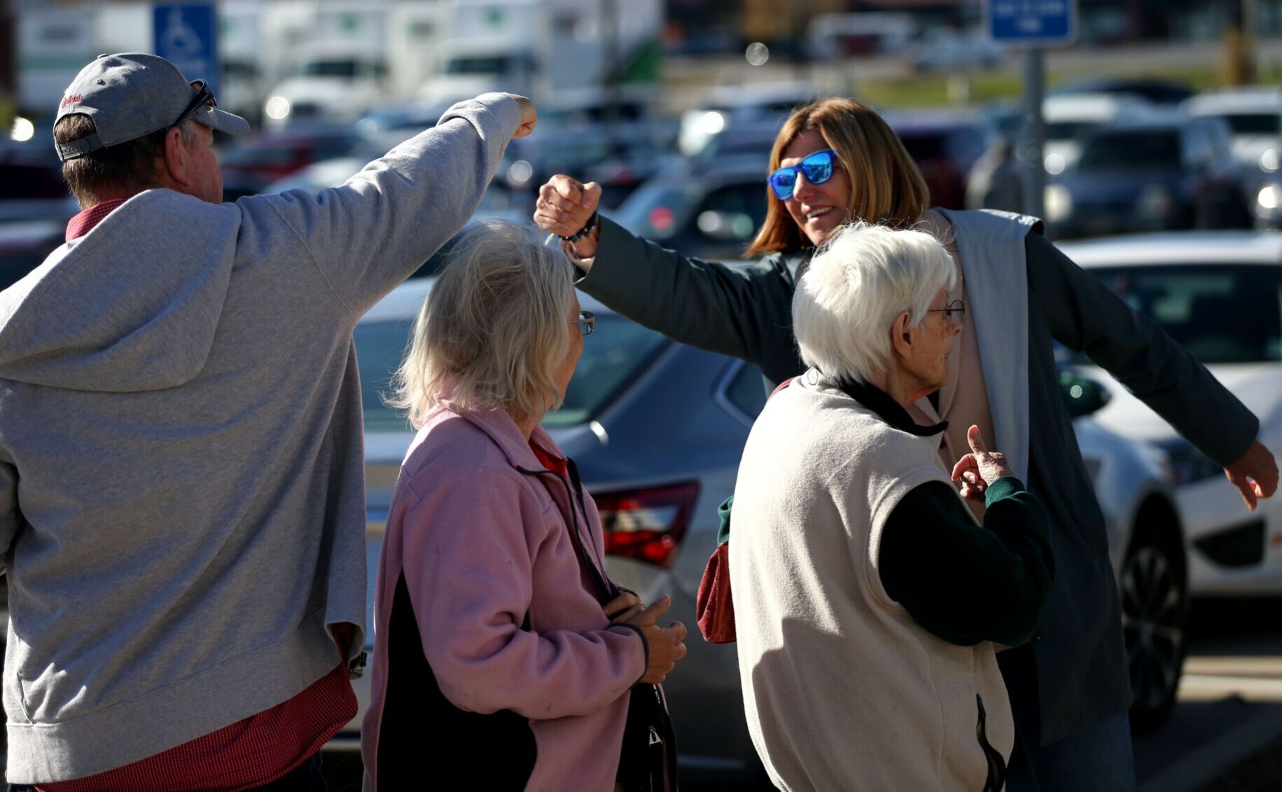 Democratic U.S. Senate candidate Trudy Busch Valentine campaigns outside early voting places